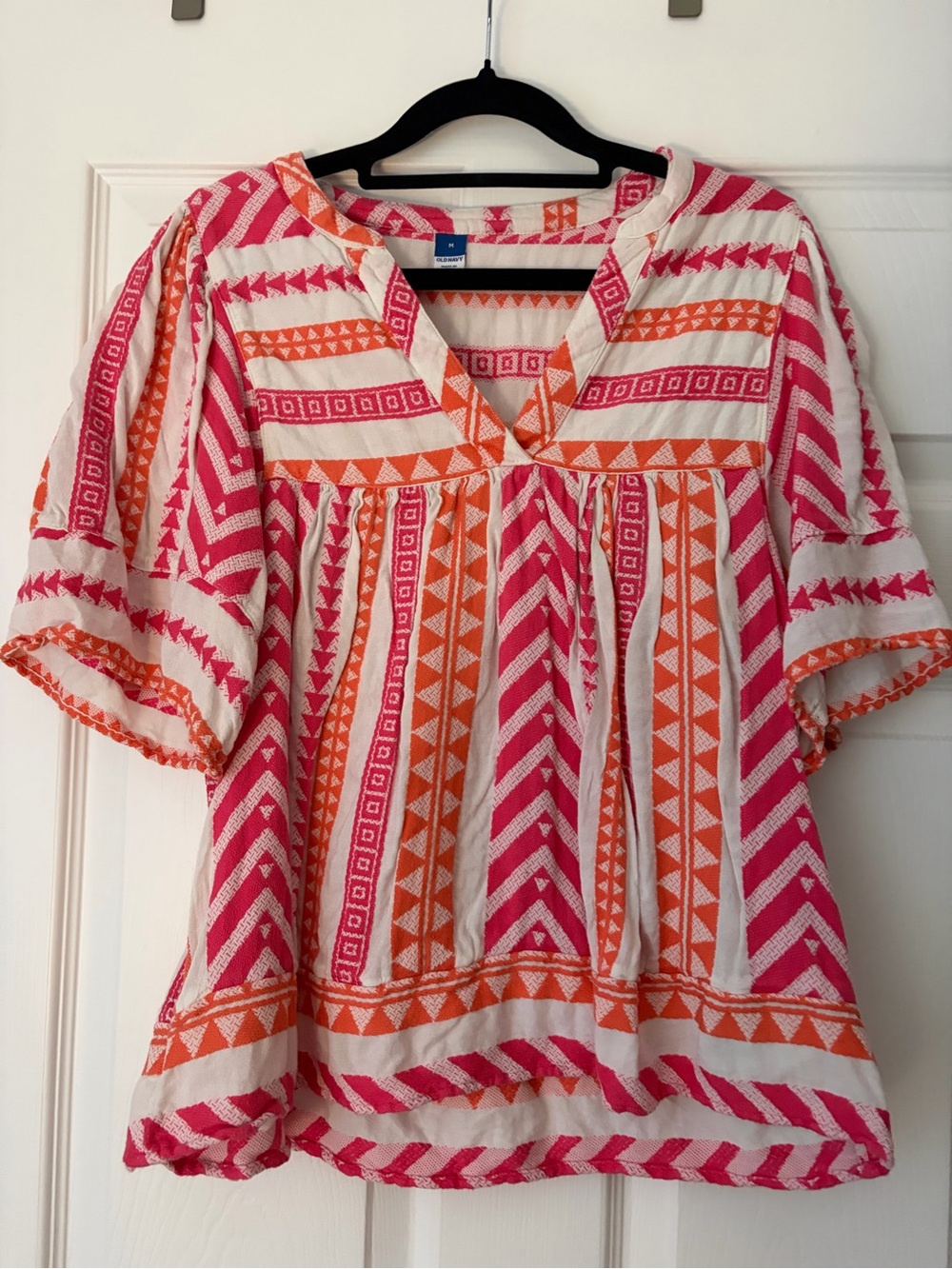 Old Navy Embroidered V-Neck Blouse - Pink & Orange